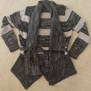 *LAST CHANCE* Belted Black & Grey Striped Cardigan